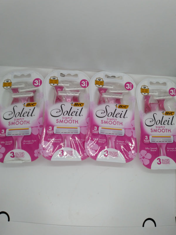 Lot of 4 BIC Soleil Simply Smooth Women's 3-Blade Disposable Razors 3 Ct Pink