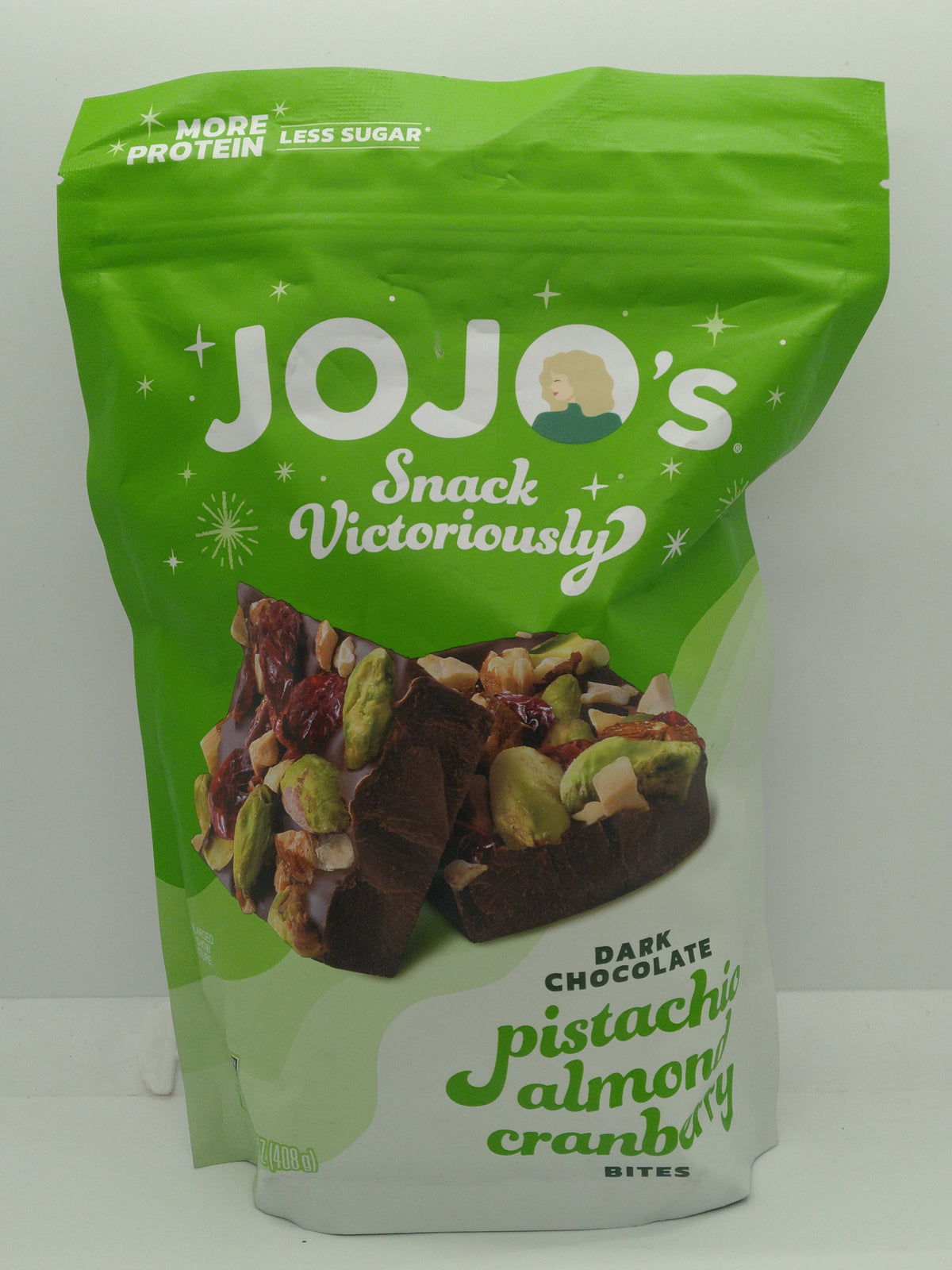 JoJo's Dark Chocolate Pistachio Almond Cranberry Bites 408g Best By 12/16/2026