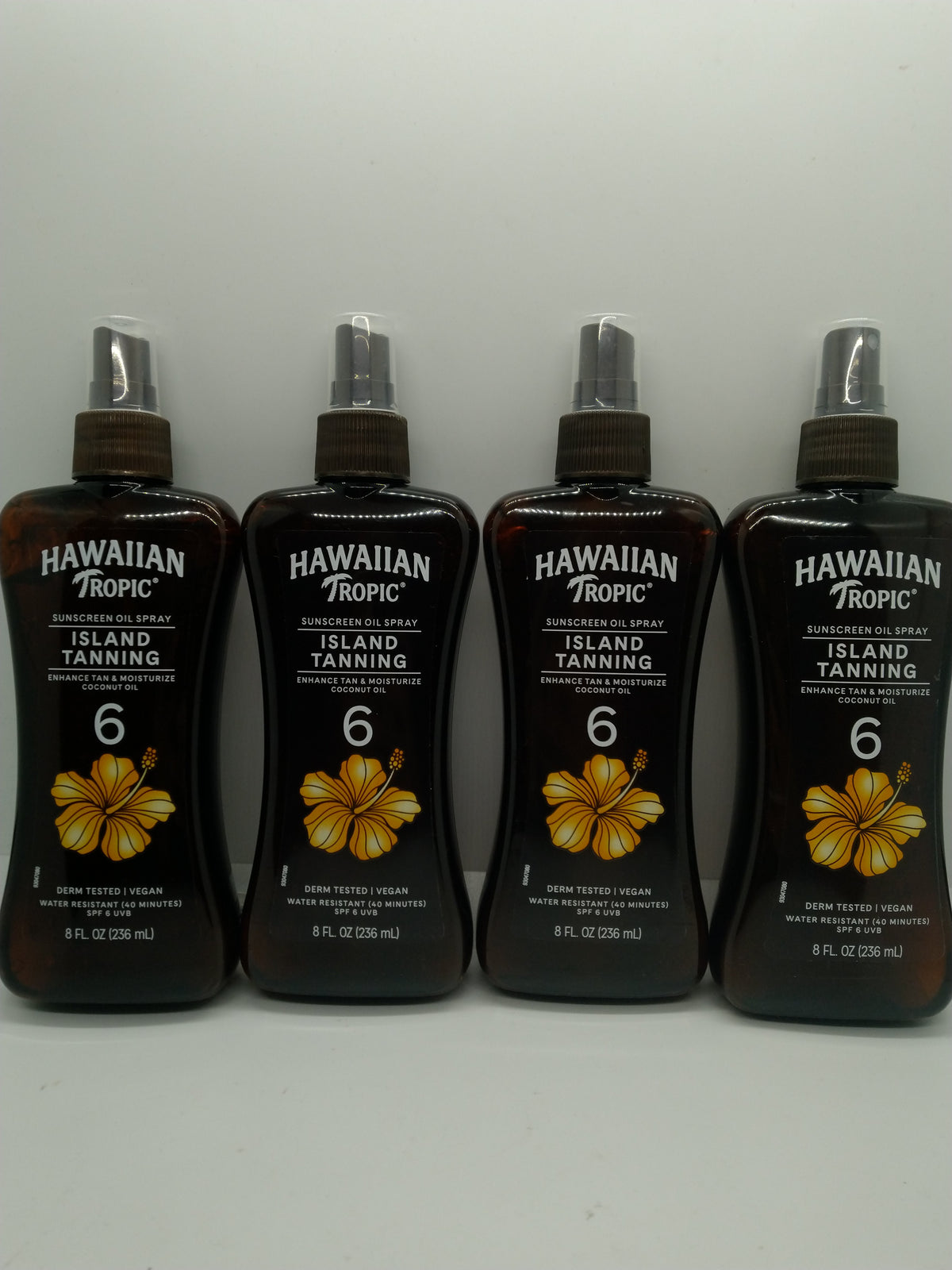 Lot of 4 Hawaiian Tropic Island Tanning Oil Spray SPF 6 8oz Coconut Oil