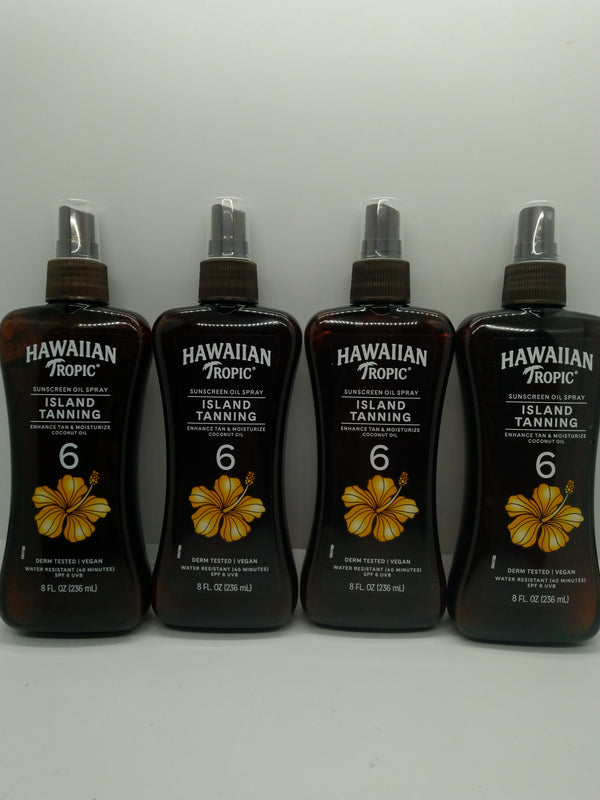 Lot of 4 Hawaiian Tropic Island Tanning Oil Spray SPF 6 8oz Coconut Oil