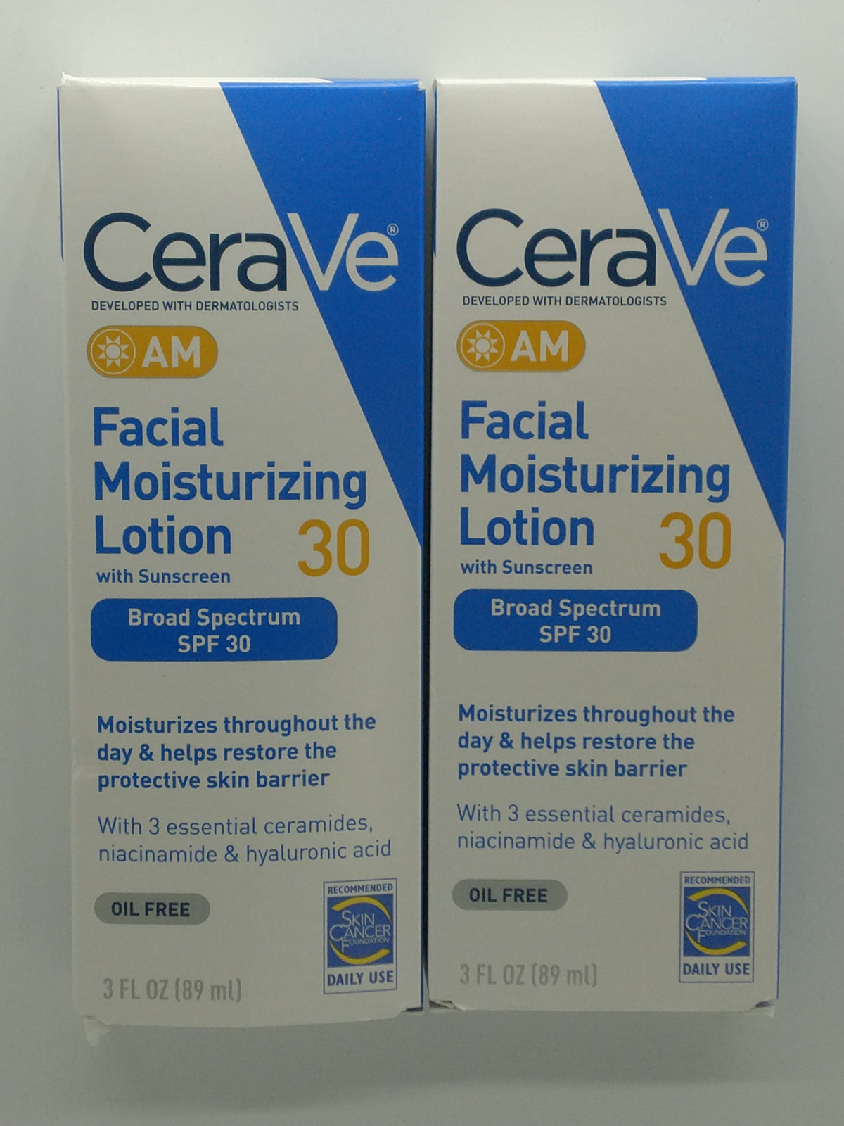 2 Pack CeraVe AM Facial Moisturizing Lotion SPF 30 Oil Free 3 oz Exp 12/31/2027