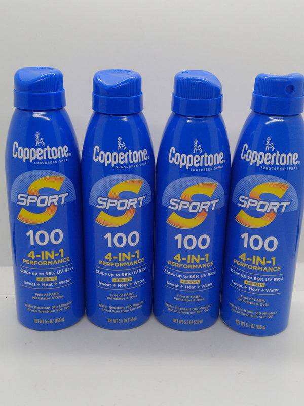 Lot of 4 Coppertone Sport SPF 100 Sunscreen Spray 5.5 oz Exp 04/01/2027