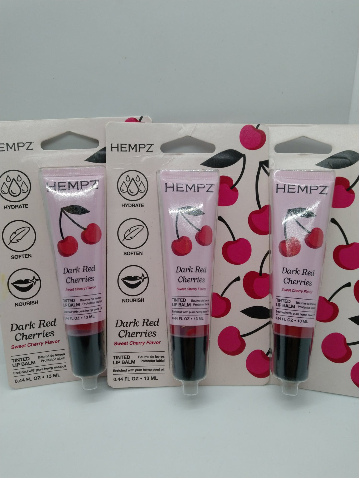 Hempz Dark Red Cherries Tinted Lip Balm 0.44 fl oz Sweet Cherry Lot of 3