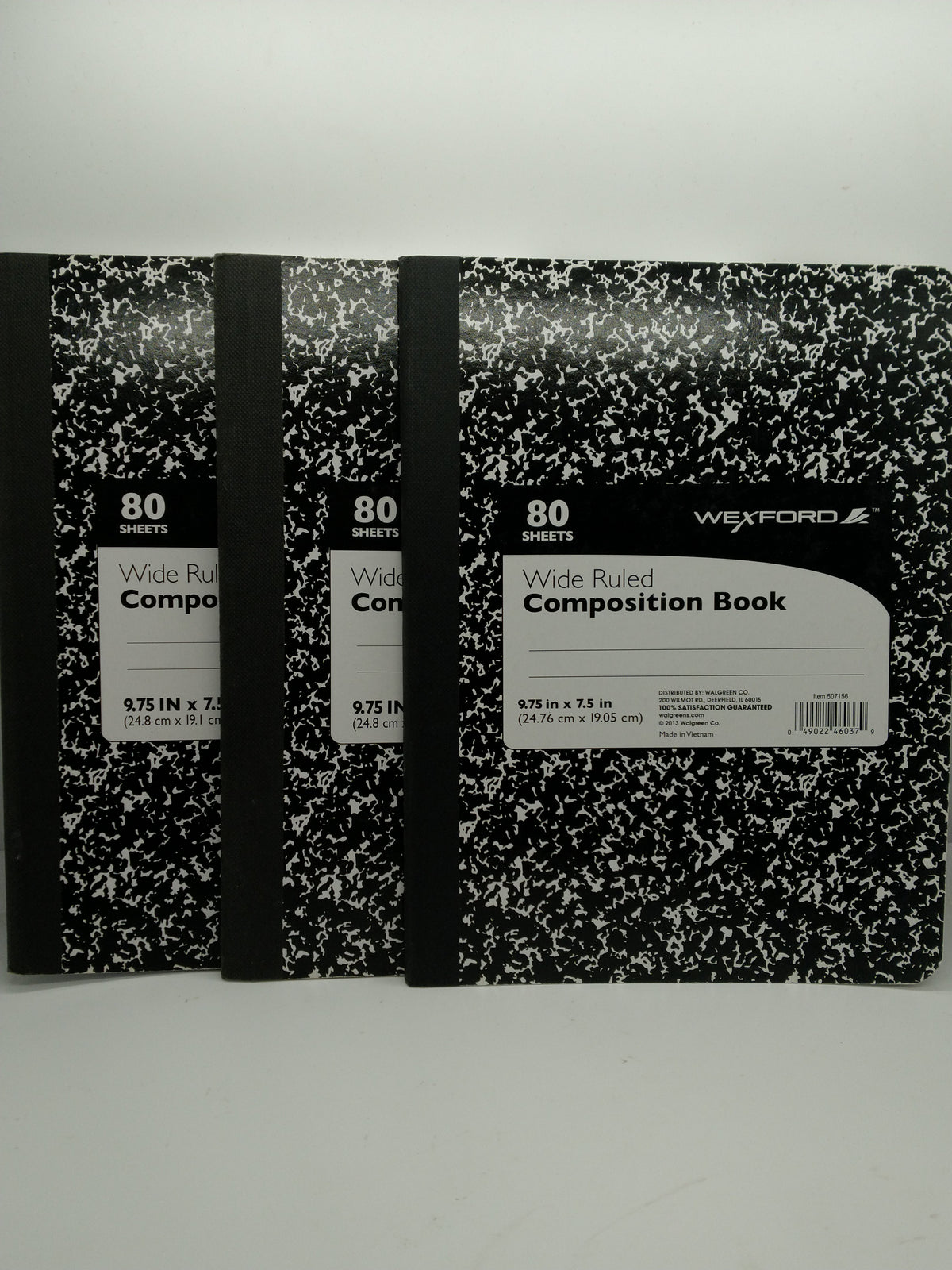 Wexford Wide Ruled Composition Book Lot of 3 - 80 Sheets 9.75 x 7.5 in Black
