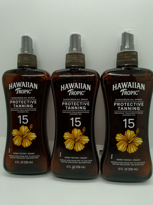 Hawaiian Tropic Protective Tanning Oil Spray SPF 15 8oz Lot of 3 Exp 07/01/2028