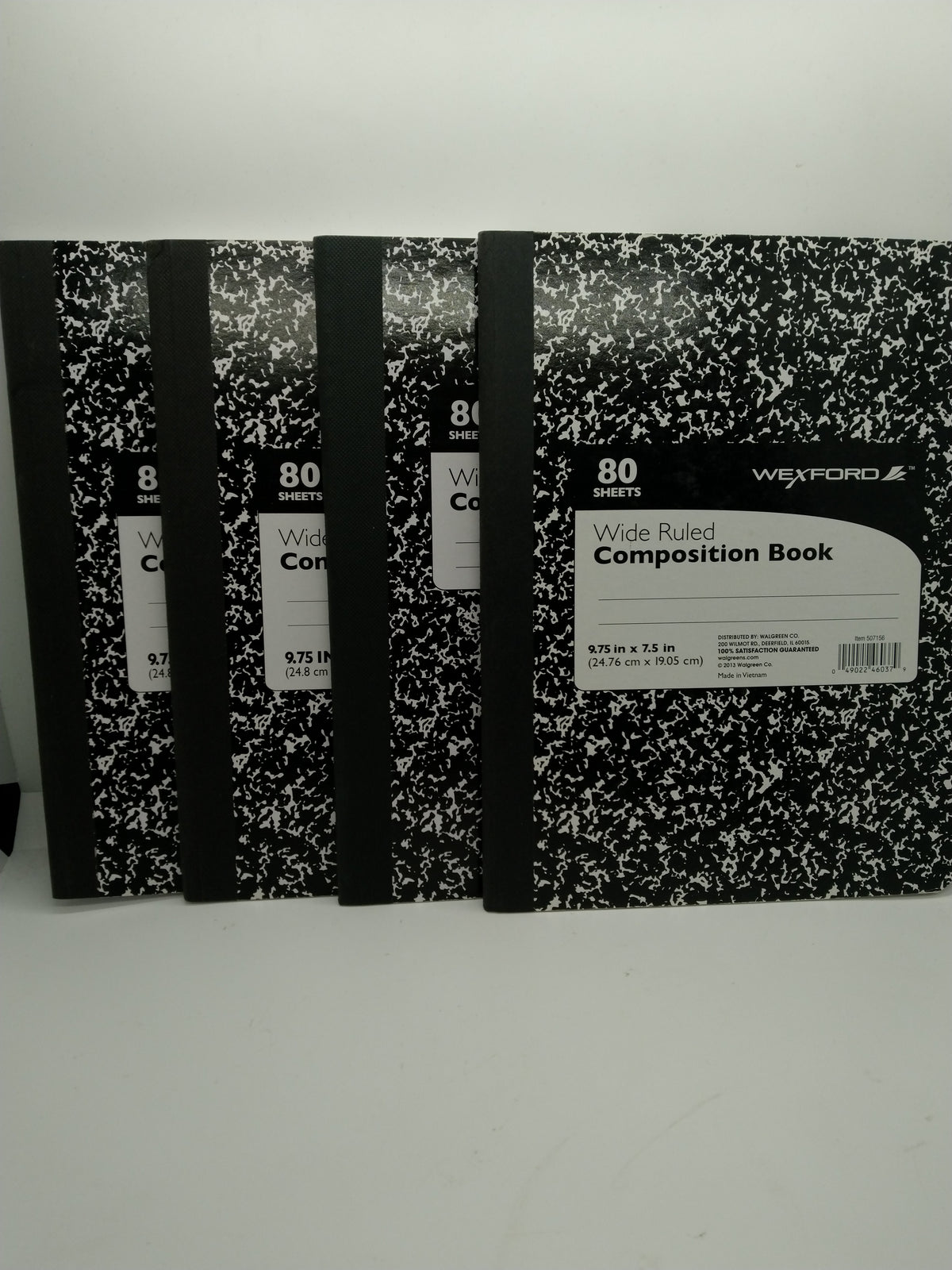 Lot of 4 Wexford Wide Ruled Composition Books 80 Sheets 9.75 x 7.5 in Black