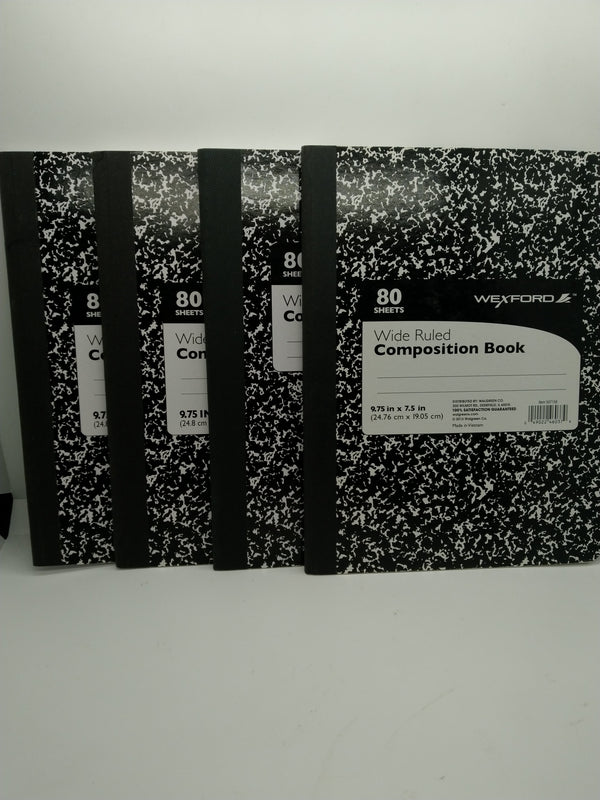 Lot of 4 Wexford Wide Ruled Composition Books 80 Sheets 9.75 x 7.5 in Black