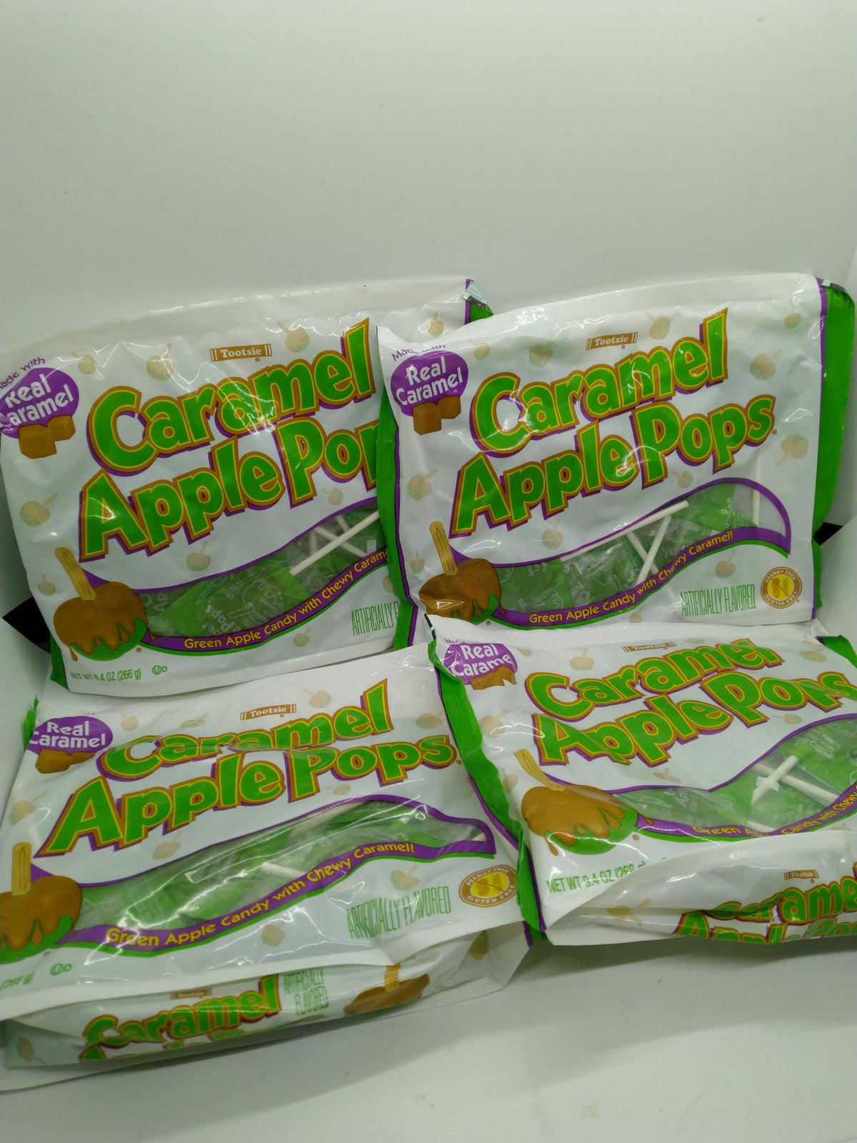 4-Pack Tootsie Caramel Apple Pops Green Apple Candy Chewy Caramel 9.4 oz Bags