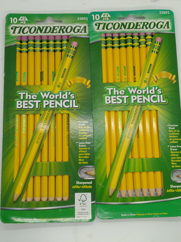 Lot of 2 Dixon Ticonderoga #2 HB Soft Pencils 10-Count Pre-Sharpened 33892