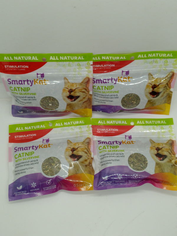 4-Pack SmartyKat Catnip with Silvervine Pure Potent Blend for Cats 0.5 oz Each