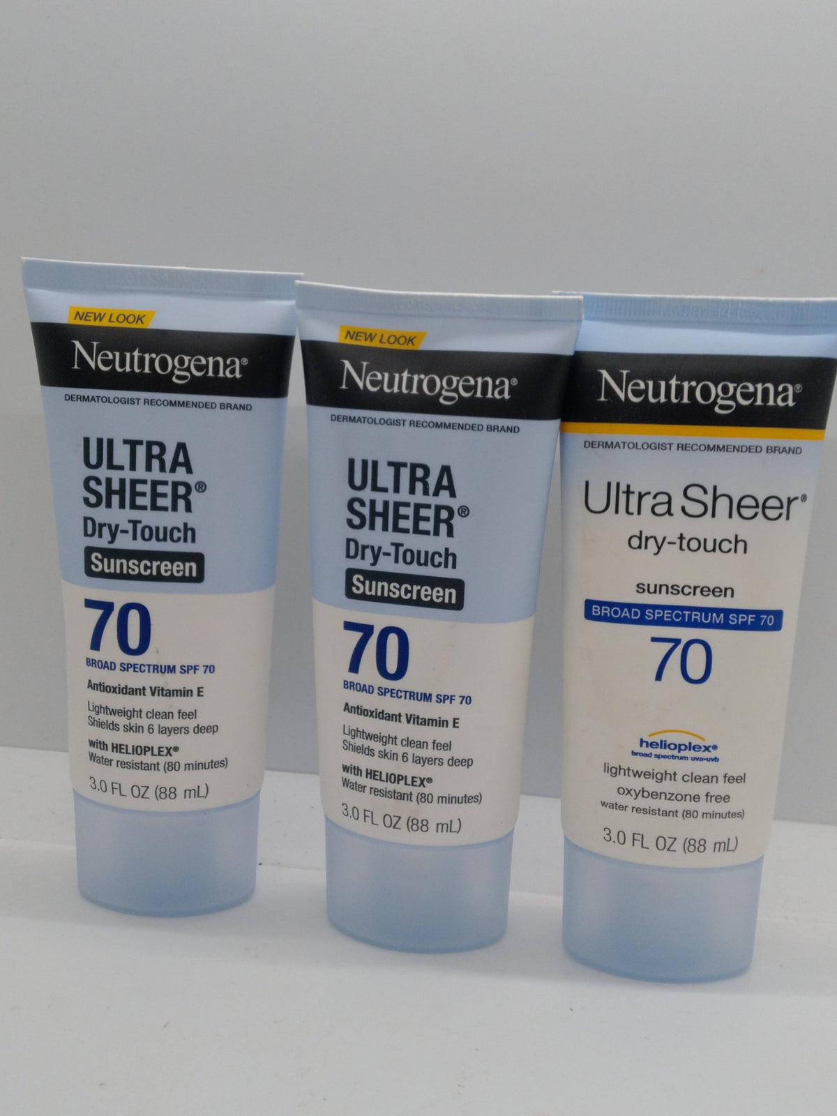Lot of 3 Neutrogena Dry-Touch Sunscreen SPF 70 3 fl oz Tubes Bundle