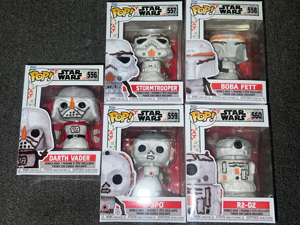 Funko Pop! Star Wars Holiday Snowman Lot of 5 Vader Boba Fett Stormtrooper R2-D2