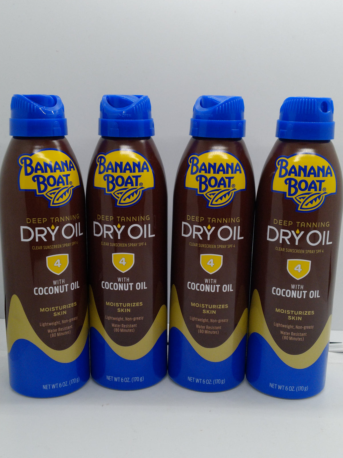 Banana Boat Deep Tanning Dry Oil Coconut SPF 4 Spray 6oz Lot of 4 Exp 08/01/2028
