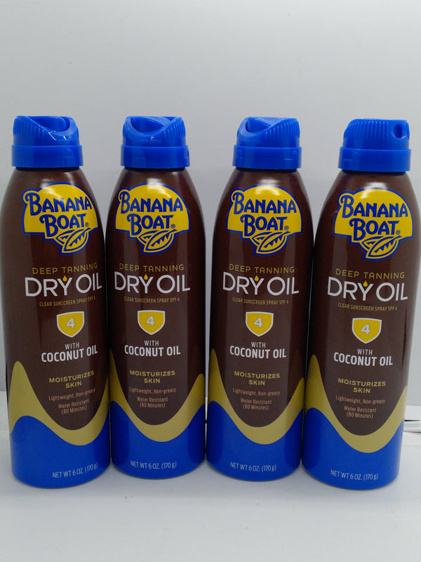 Banana Boat Deep Tanning Dry Oil Coconut SPF 4 Spray 6oz Lot of 4 Exp 08/01/2028